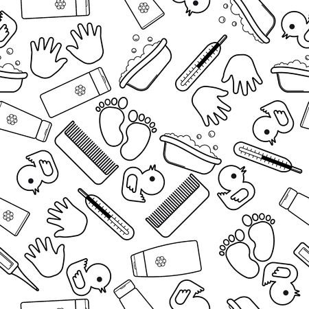 Cute baby seamless pattern, isolated line art decoration background.のイラスト素材