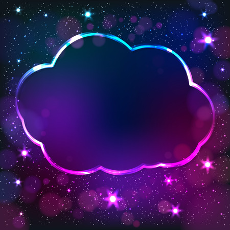 Colorful neon cloud frame on a dark star background, vector abstract illustration.のイラスト素材