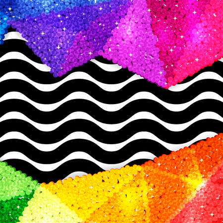 Glitter sequin border on a chevron background, holiday celebration pattern for festive cards, banners, posters.のイラスト素材