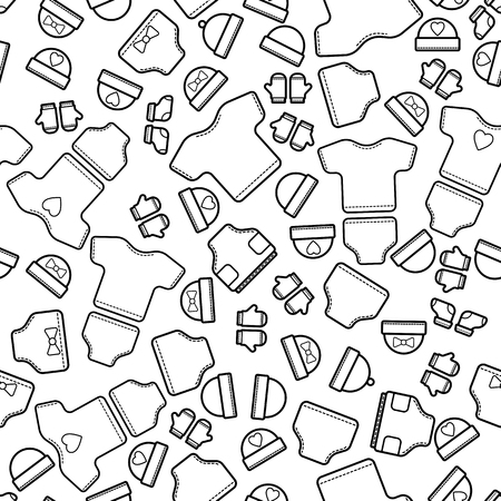 Cute baby seamless pattern, isolated line art decoration background.のイラスト素材