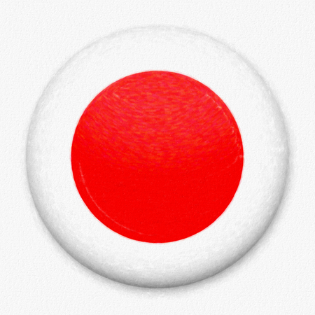 Watercolor Flag of Japan in the form of a round button with a light glare and a shadow. The symbol...