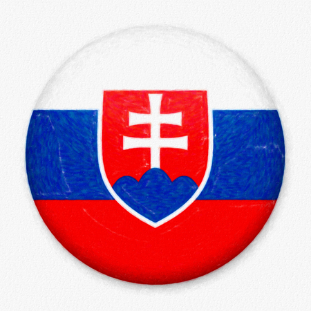 Watercolor Flag of Slovakia in the form of a round button with a light glare and a shadow. The symbol of Independence Day, a souvenir, a button for switching the language on the site, an icon.の写真素材