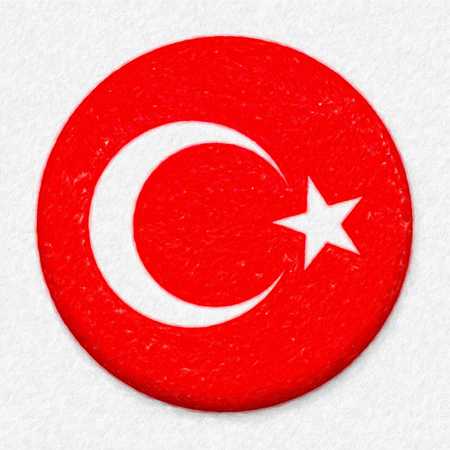 Watercolor Flag of Turkey in the form of a round button with a light glare and a shadow. The symbol of Independence Day, a souvenir, a button for switching the language on the site, an icon.の写真素材