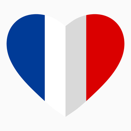 Flag of France in the shape of Heart, flat style, symbol of love for his country, patriotism, icon for Independence Day.のイラスト素材