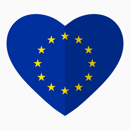 Flag of European Union in the shape of Heart, flat style, symbol of love for his country, patriotism, icon for Independence Day.のイラスト素材