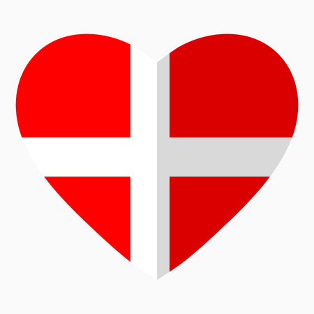Flag of Denmark in the shape of Heart, flat style, symbol of love for his country, patriotism, icon for Independence Day.のイラスト素材