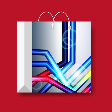 Shopping paper bag, vector shopping symbol isolated on a red background.のイラスト素材