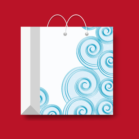 Shopping paper bag, vector shopping symbol isolated on a red background.のイラスト素材