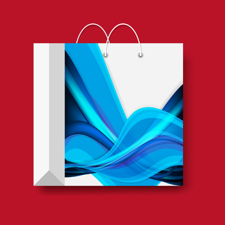 Shopping paper bag, vector marketing symbol isolated on a red background.のイラスト素材