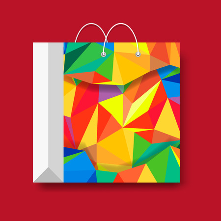 Shopping paper bag, vector marketing symbol isolated on a red background.のイラスト素材