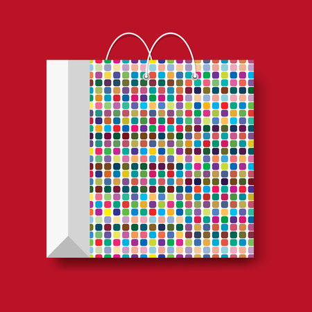 Shopping paper bag, vector marketing symbol isolated on a red background.のイラスト素材