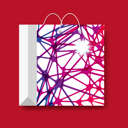 Shopping paper bag. Vector marketing symbol isolated on a red background.のイラスト素材