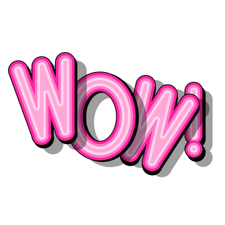 WOW - retro lettering with shadows on a white background. Vector bright illustration in vintage pop art style. のイラスト素材