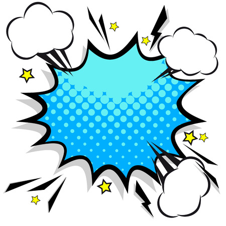 Retro comic design speech bubbles. Flash explosion with clouds, lightning, stars. Pop art vector elements.のイラスト素材