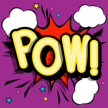 POW - retro lettering with shadows, halftone pattern on retro poster  background. Vector bright illustration in vintage pop art style.のイラスト素材