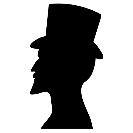 Male profile silhouette in a tall hat のイラスト素材