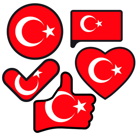 Flag of Turkey in the shape of Button, Heart, Like, Check mark, flat style, symbol of love for his country, patriotism, icon for Independence Day.のイラスト素材