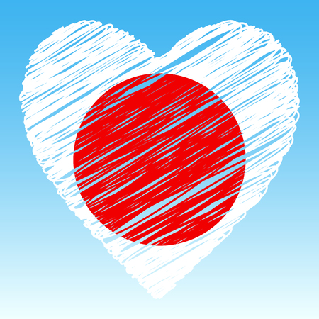 Japan flag, Heart shape, grunge style.のイラスト素材