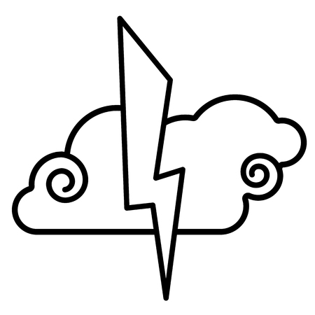 Cloud, lightning icon. Line art. White background. Social media icon. Business concept. Sign, symbol, web element. Tattoo template. Website pictogram.のイラスト素材