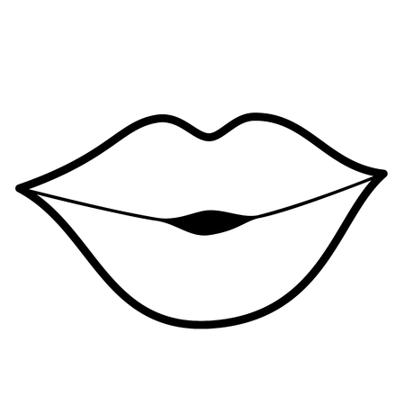 Lips, kiss icon. Line art. White background. Social media icon. Business concept. Sign, symbol, web element. Tattoo template. Website pictogram.のイラスト素材