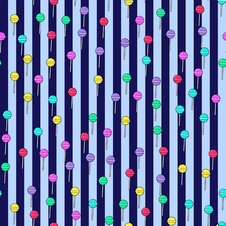 Colorful lollipop seamless pattern on white background. Paper print design. Abstract retro vector illustration. Trendy textile, fabric, wrapping. Modern space decoration.のイラスト素材