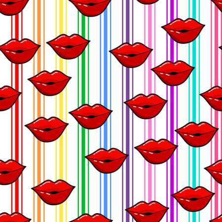Lips seamless pattern on white background. Paper print design. Abstract retro vector illustration. Trendy textile, fabric, wrapping. Modern space decoration.のイラスト素材