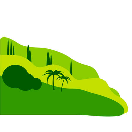 Landscape, tropical beach with palm trees and cypresses.のイラスト素材