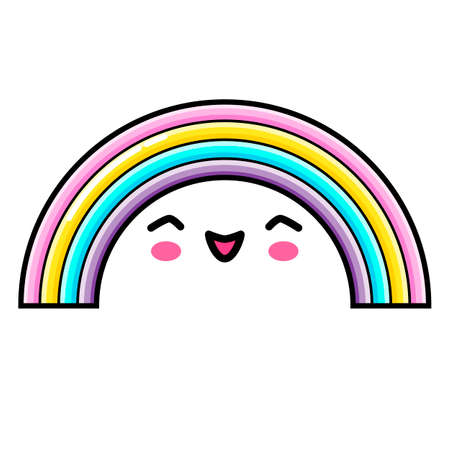 Kawai Rainbow. Sign, symbol, web element. Social media icon. Business concept. Tattoo template. Line art. Website pictogram.のイラスト素材