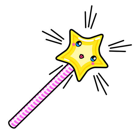 Kawai Magic Wand. Sign, symbol, web element. Social media icon. Business concept. Tattoo template. Line art. Website pictogram.のイラスト素材