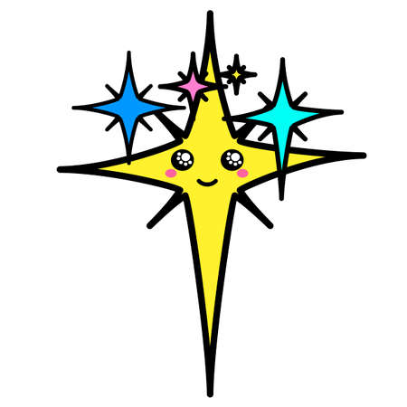 Kawai Stars line art. Sign, symbol, web element. Social media icon. Business concept. Tattoo template. Website pictogram.のイラスト素材