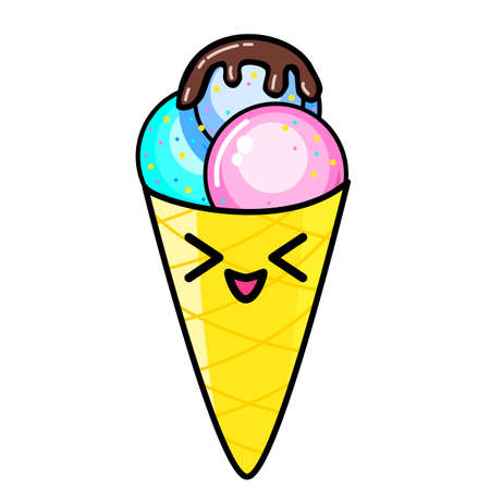 Kawai Ice cream. Sign, symbol, web element. Social media icon. Business concept. Tattoo template. Line art. Website pictogram.のイラスト素材