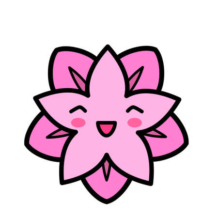 Kawai Flower. Sign, symbol, web element. Social media icon. Business concept. Tattoo template. Line art. Website pictogram.のイラスト素材