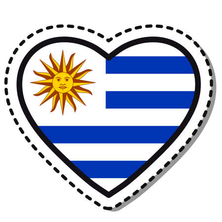 Flag Uruguay heart sticker on white background. Vintage vector love badge.のイラスト素材