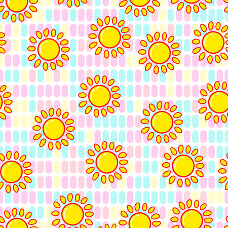 Sun seamless pattern on white background. Paper print design. Abstract retro vector illustration. Trendy textile, fabric, wrapping. Modern space decoration.のイラスト素材