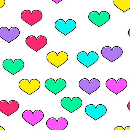 Colorful heart seamless pattern on white background. Paper print design. Abstract retro vector illustration. Trendy textile, fabric, wrapping. Modern space decoration.のイラスト素材