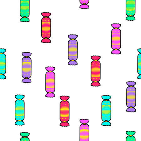 Colorful candy seamless pattern on white background. Paper print design. Abstract retro vector illustration. Trendy textile, fabric, wrapping. Modern space decoration.のイラスト素材