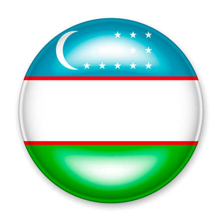 Flag of Uzbekistan in the form of a round button with a light glare and a shadow.のイラスト素材
