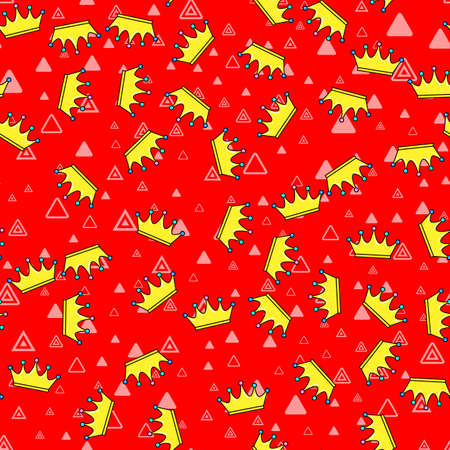 Crown seamless pattern on white background. Paper print design. Abstract retro vector illustration. Trendy textile, fabric, wrapping. Modern space decoration.のイラスト素材