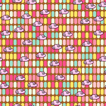 Cloud seamless pattern on white background. paper print design. Abstract retro vector illustration. Trendy textile, fabric, wrapping. Modern space decoration.のイラスト素材