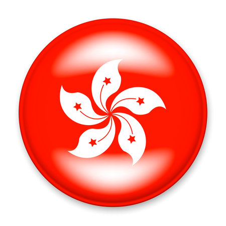 Flag of Hong Kong in the form of a round button with a light glare and a shadow.のイラスト素材