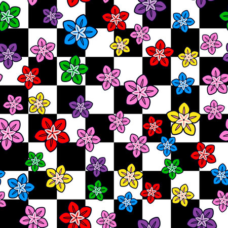 Colorful flower seamless pattern on white background. paper print design. Abstract retro vector...