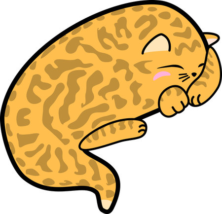 Cute sleeping cat with cheeks, hand drawn paisley shape, doodle cartoon collectionのイラスト素材