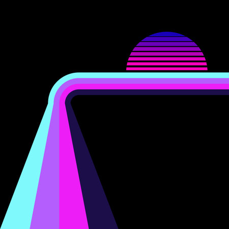 Retro Striped Sunrise Neon Background. highway vector illustrationのイラスト素材