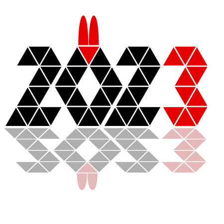 2023 Happy New Year! Number, congratulations and rabbit ears. Chinese New Year. origami.