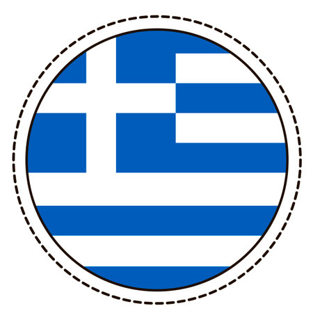 Greece flag sticker on white background. Vintage vector seal quality badge. template design element. national day. travel sign.のイラスト素材