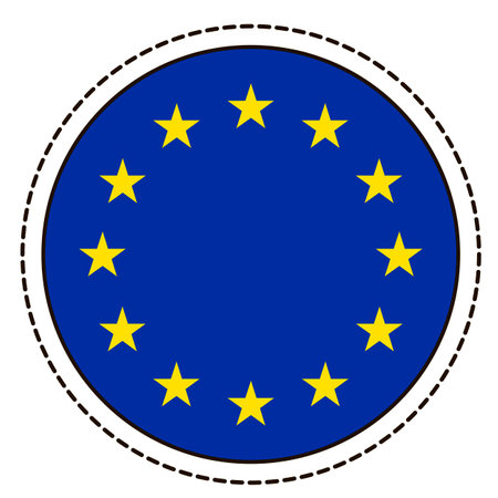 European Union flag sticker on white background. Vintage vector seal quality badge. template design element. national day. travel sign.のイラスト素材