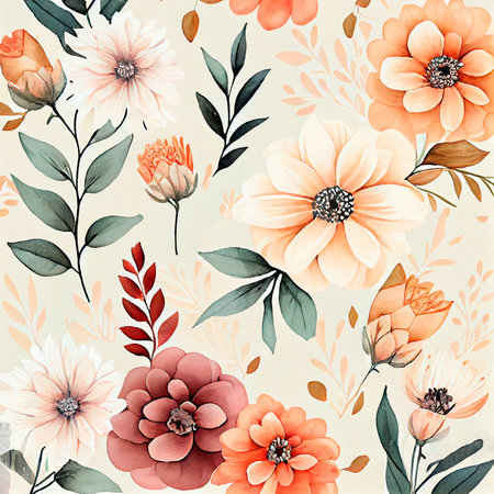 Watercolor flowers background, card, ai generationの素材
