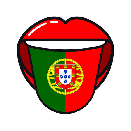 Portuguese language tongue with flag Portugal open woman smile mouth flat iconのイラスト素材