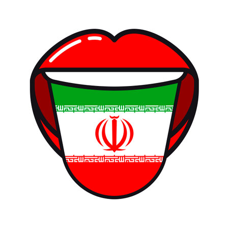 Iranian language tongue with flag Iran open woman smile mouth flat iconのイラスト素材