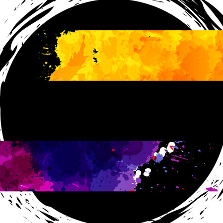Grunge bright banners on black round banner backgroundのイラスト素材